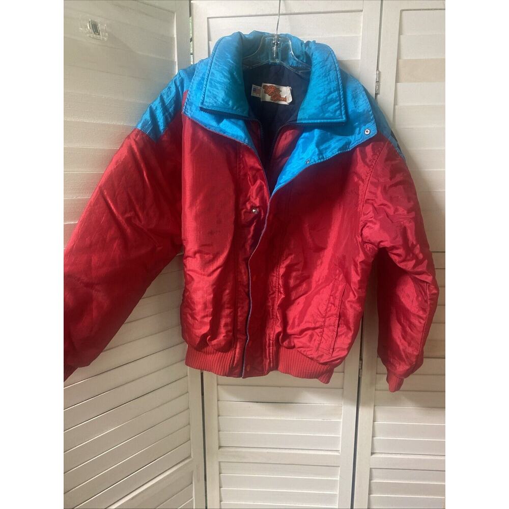 Vintage Comfy Casuals Men's Puffer Jacket Red Teal Size M USA Western Aztec